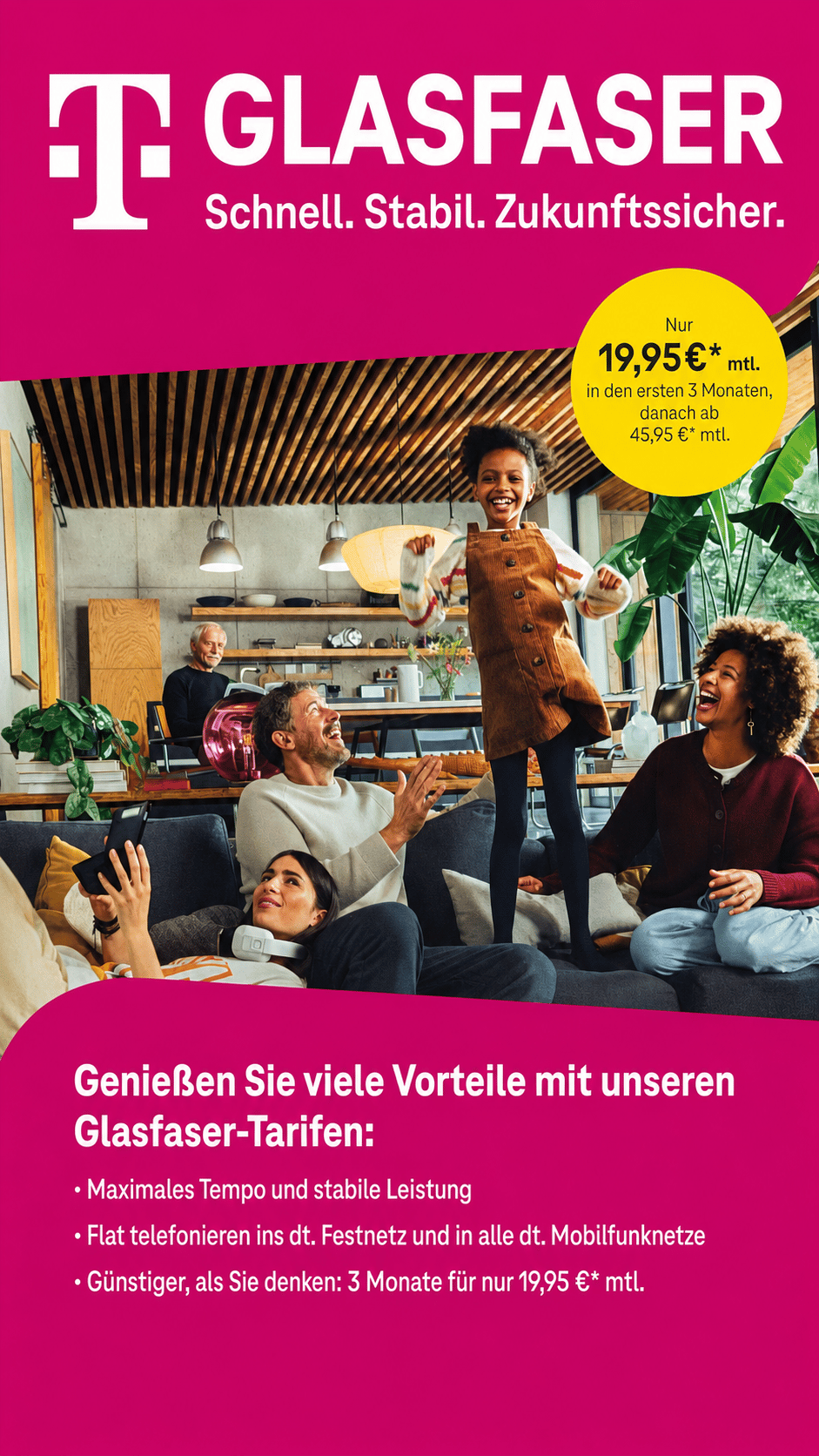 Vorderseite des Telekom Glasfaser-Flyers für Falkensee