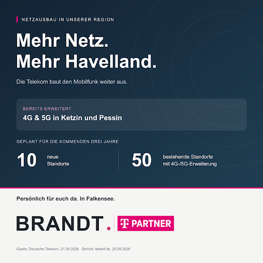 BRANDT-Grafik zum Telekom-Mobilfunkausbau im Havelland mit BRANDT- und Telekom-Partner-Logo